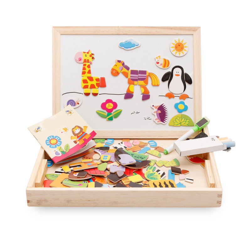 Multifunctional magnetic children's puzzle drawing board for educational fun