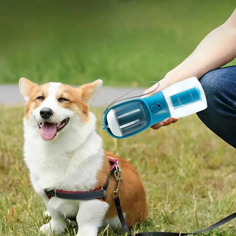 Three-in-one portable dog water cup with food and bags