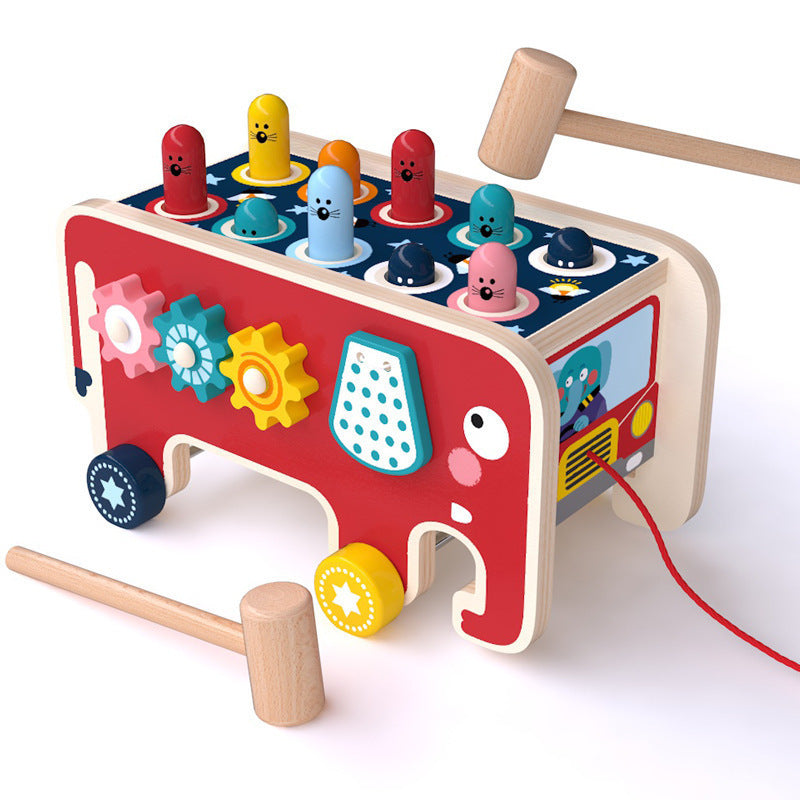 Montessori Wooden Stamping Bench Animal Bus Educational Toy Set